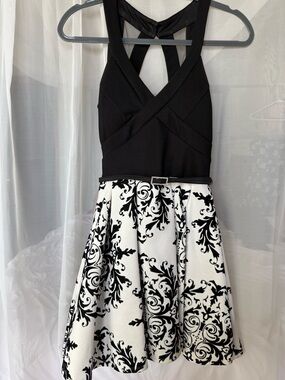 Crystal Doll Black & White Cross-Back Formal Dress